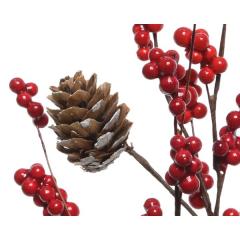 Ornament brad - Red Berry & Pinecone - Red, 30 cm