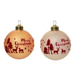 Glob decorativ - Bauble Glass Matt Red Flock Christmas Print - mai multe culori