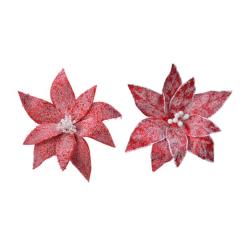 Ornament brad - Poinsettia on Clip Polyester Snow Velvet - doua modele - pret pe bucata