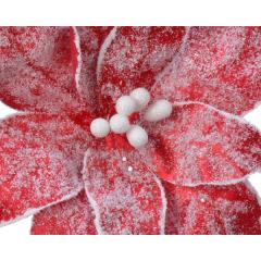 Ornament brad - Poinsettia on Clip Polyester Snow Velvet - doua modele - pret pe bucata