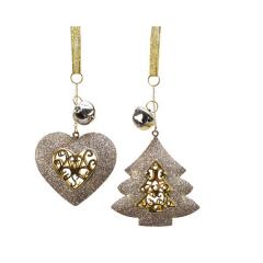 Ornament brad - Iron Glitter Bell - Tree-Heart - mai multe modele