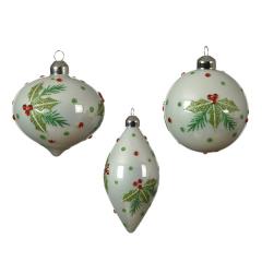 Set 3 globuri - Glass Holly Decal - Diamond