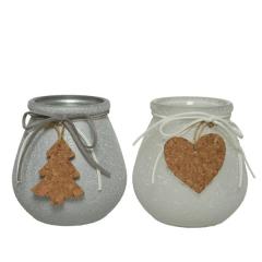 Suport pentru lumanare - Tealightholder Glass Frosted Matching Ribbon, Cork Heart, Cork Tree - mai multe modele