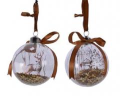 Glob decorativ - Bauble Glass Camel Brown Bow & Sequins - mai multe modele