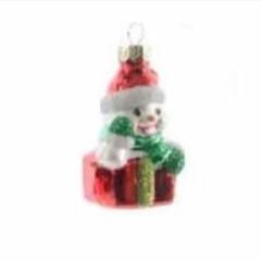Decoratiune pentru brad - Figure Glass - Snowman Red Gift - Om De Zapada Cu Cadou Rosu