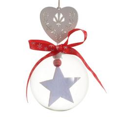 Glob decorativ - Bauble Glass - Felt White Star - Stea Alba Din Fetru