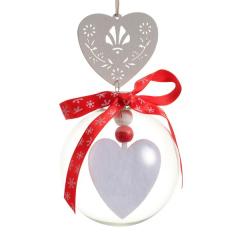 Glob decorativ - Bauble Glass - Felt White Heart - Inima Alba Din Fetru