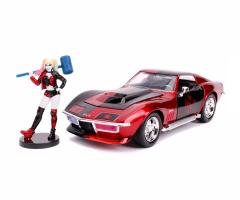 Set masinuta cu figurina -  Harley Quinn & 1969 Chevy Corvette Stingray, 1:24