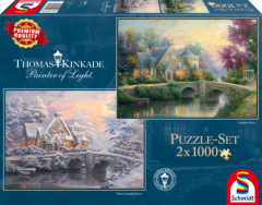 Puzzle 2x1000 de piese - Thomas Kinkade - Lamplight Manour - Winter in Lamplight Manour