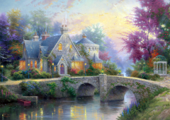 Puzzle 2x1000 de piese - Thomas Kinkade - Lamplight Manour - Winter in Lamplight Manour