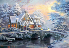 Puzzle 2x1000 de piese - Thomas Kinkade - Lamplight Manour - Winter in Lamplight Manour