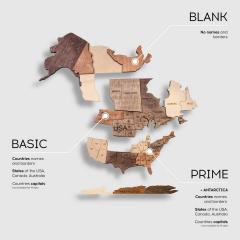 Harta lumii din lemn 3D - Multicolor Basic L