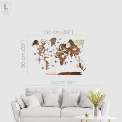 Harta lumii din lemn 3D - Multicolor Basic L
