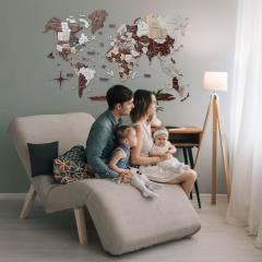 Harta lumii din lemn 3D - Cappuccino Basic L