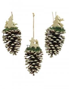 Decoratiune pentru brad - Pinecone Plywood Gold Glitter Deer