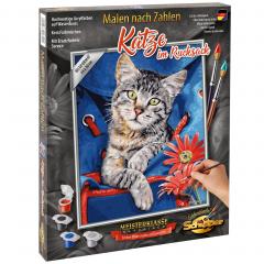 Kit pictura cu numere - Pisica in Rucsac, 24x30 cm