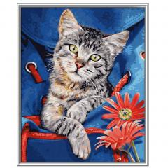 Kit pictura cu numere - Pisica in Rucsac, 24x30 cm