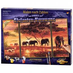 Kit pictura cu numere - Triptic - Africa - Elephant Caravan, 50x80 cm