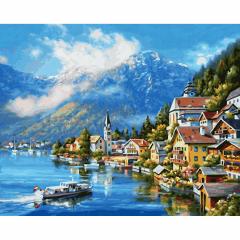 Kit pictura cu numere - Lacul Hallstatt, 40x50 cm