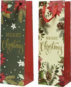 Punga cadou pentru sticle - Poinsettia - doua modele - pret pe bucata