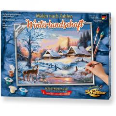 Kit pictura cu numere - Peisaj de Iarna, 24x30 cm