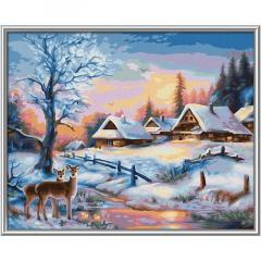 Kit pictura cu numere - Peisaj de Iarna, 24x30 cm