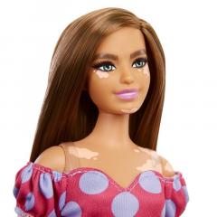 Papusa - Barbie Fashionistas - Satena cu rochie roz cu buline