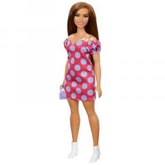 Papusa - Barbie Fashionistas - Satena cu rochie roz cu buline