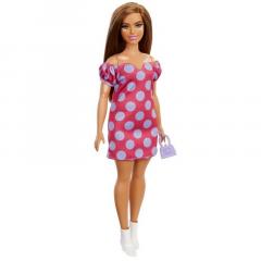Papusa - Barbie Fashionistas - Satena cu rochie roz cu buline