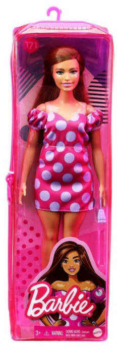 Papusa - Barbie Fashionistas - Satena cu rochie roz cu buline