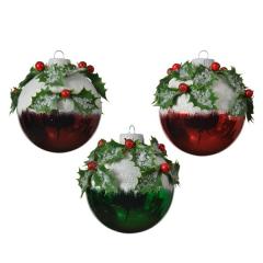 Set 3 globuri - Glass Glitter Holly with Snow Mix