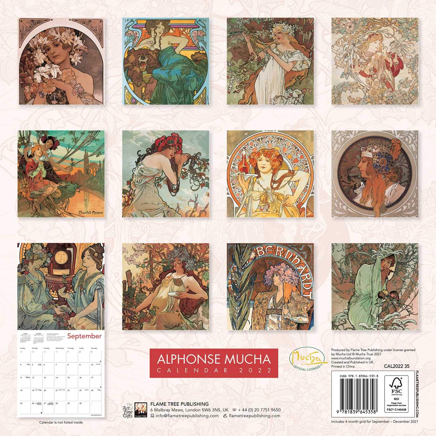 Calendar 2022 Art Alphonse Mucha Flame Tree Studio