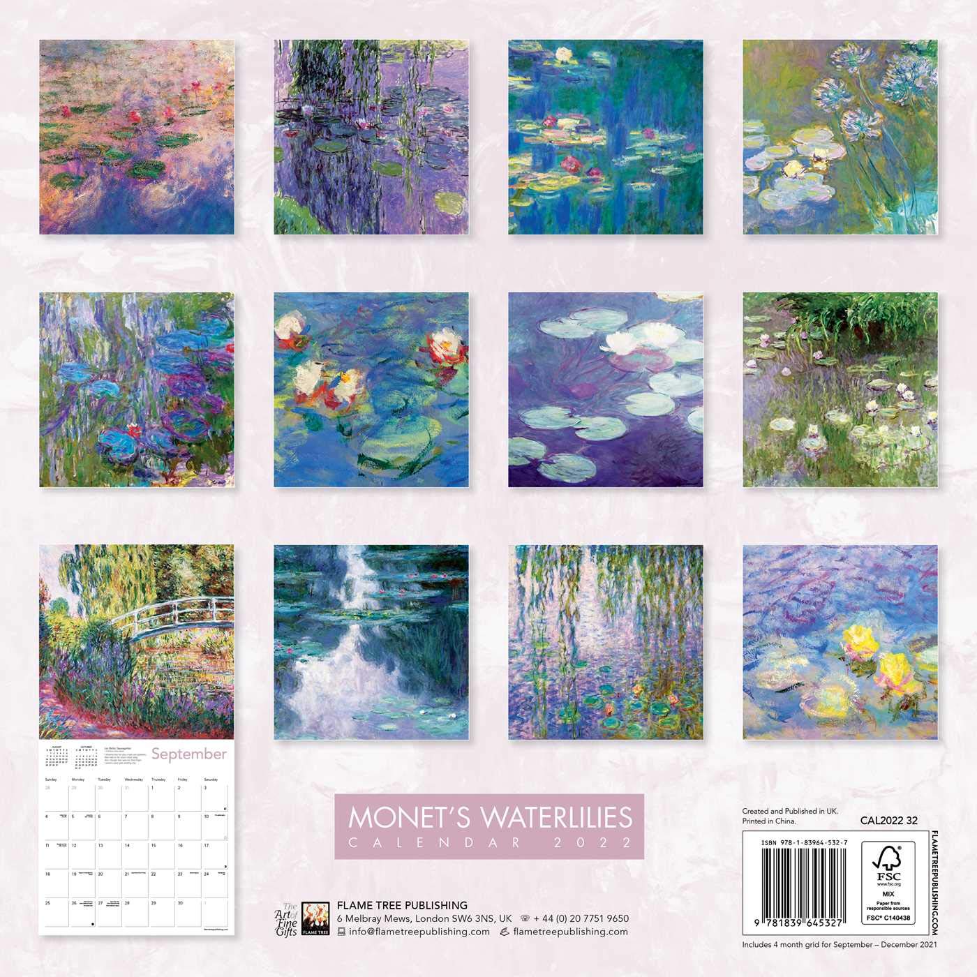 Calendar 2022 Art Waterlilies Flame Tree Studio