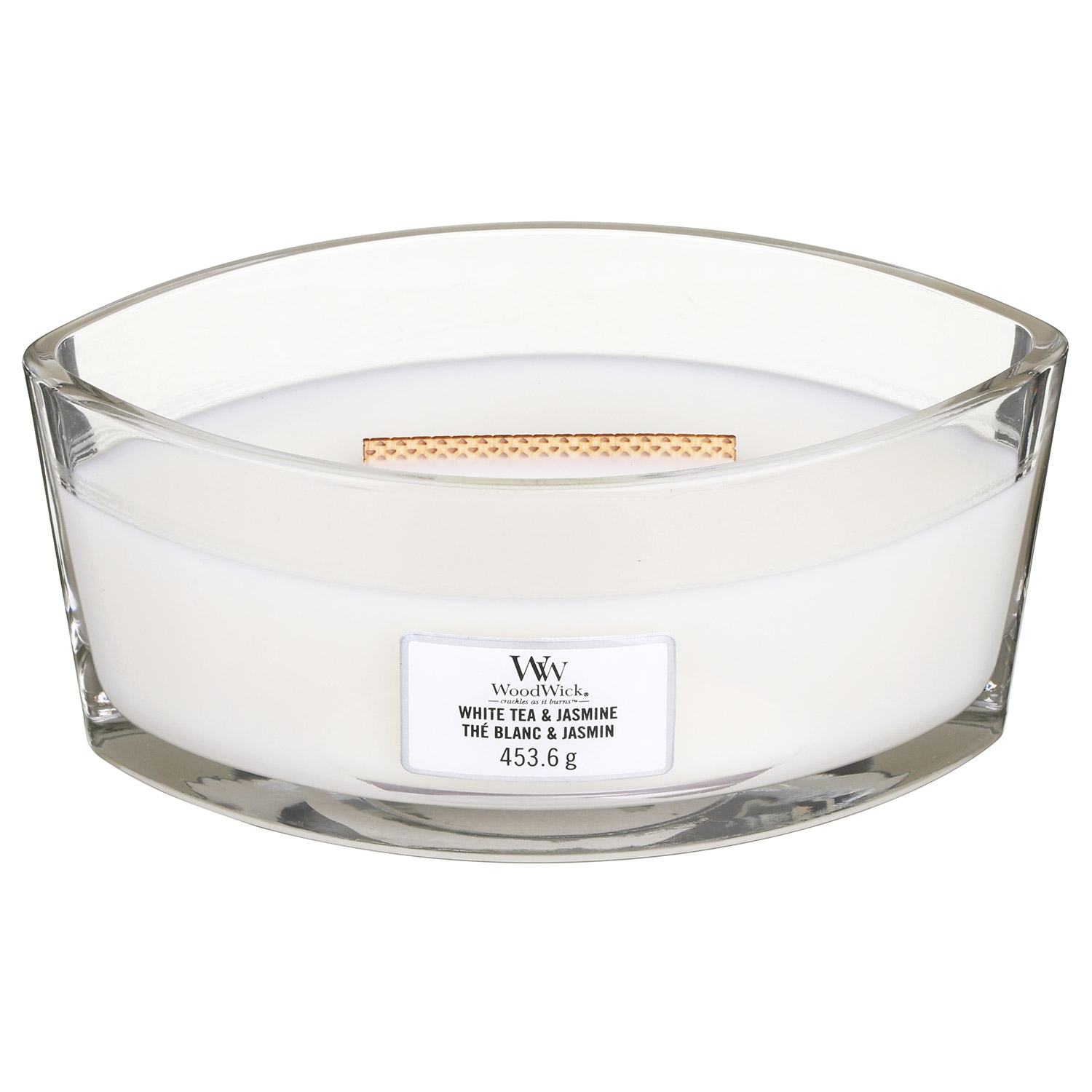 Lumanare parfumata White Tea & Jasmine, Ellipse Jar WoodWick
