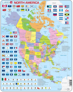 Puzzle 70 piese - Maxi - Harta Politica a Americii de Nord