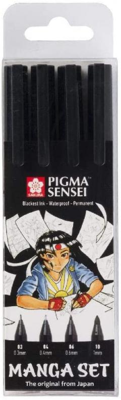 Set 4 carioci si linere - Sakura Pigma Sensei Manga Black