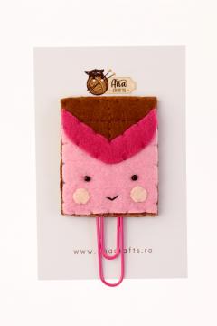 Semn de carte - Ciocolata cu zmeura, agrafa roz