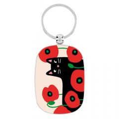 Breloc - Chat et coquelicots