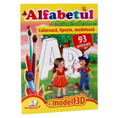 Alfabetul - Coloreaza, lipeste, modeleaza + 93 autocolante +3D model