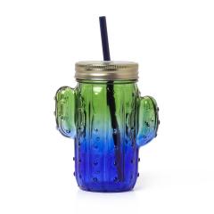 Pahar cu pai - Drinking Jar with Lid and Straw - Cheers - Cactus