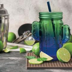 Pahar cu pai - Drinking Jar with Lid and Straw - Cheers - Cactus