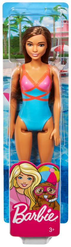 Papusa - Barbie satena cu costum de baie rosu-albastru