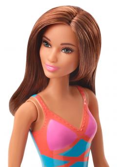 Papusa - Barbie satena cu costum de baie rosu-albastru