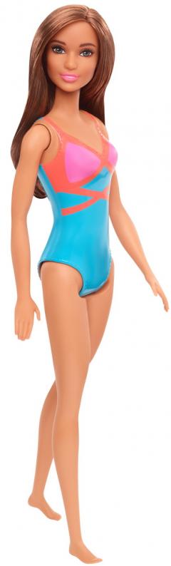 Papusa - Barbie satena cu costum de baie rosu-albastru