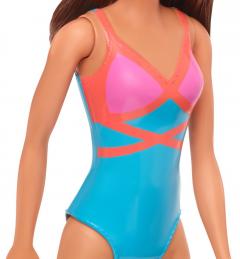 Papusa - Barbie satena cu costum de baie rosu-albastru