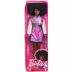 Papusa - Barbie Fashionista cu parul afro si jacheta lila