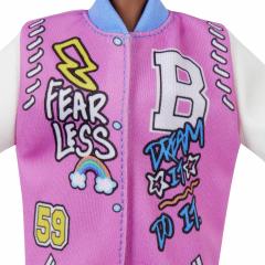 Papusa - Barbie Fashionista cu parul afro si jacheta lila