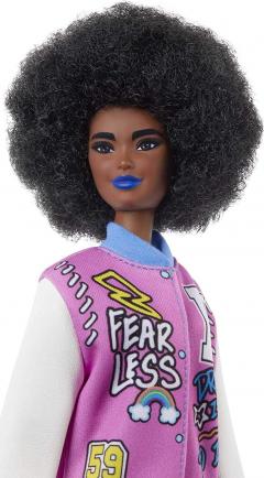 Papusa - Barbie Fashionista cu parul afro si jacheta lila