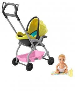 Set Barbie Skipper Babysitters Carucior Galben Cu Bebelus