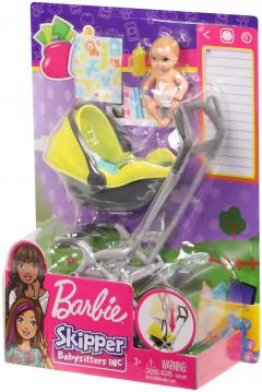 Set Barbie Skipper Babysitters Carucior Galben Cu Bebelus